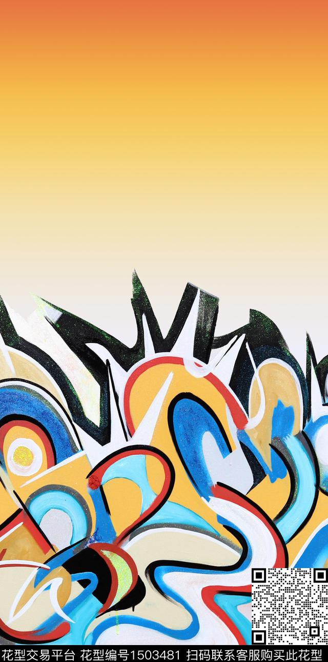 渐变男装定位花涂鸦数码印花华亿平台下载（图片编号: 1503481） - 瓦栏（Walan）