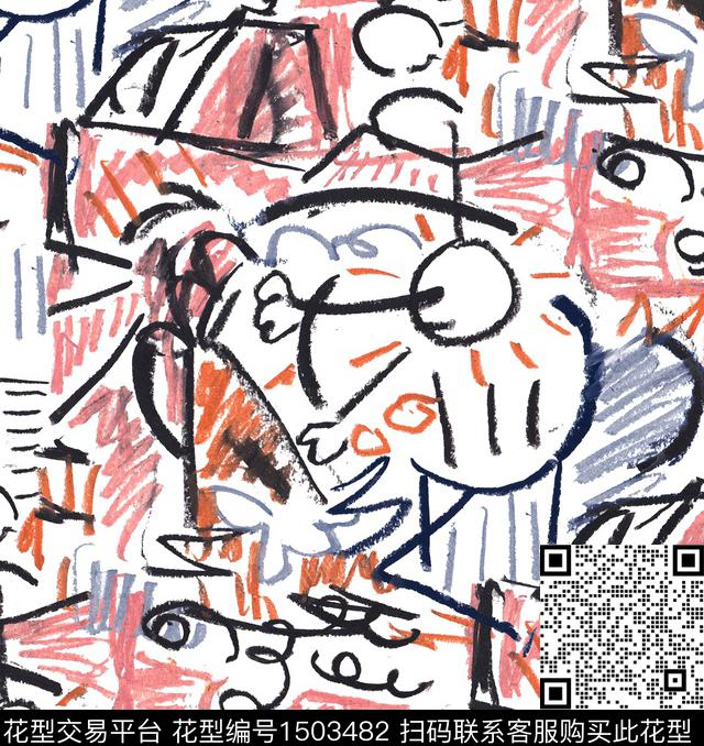 涂鸦趣味搞怪数码印花华亿平台下载（图片编号: 1503482） - 瓦栏（Walan）