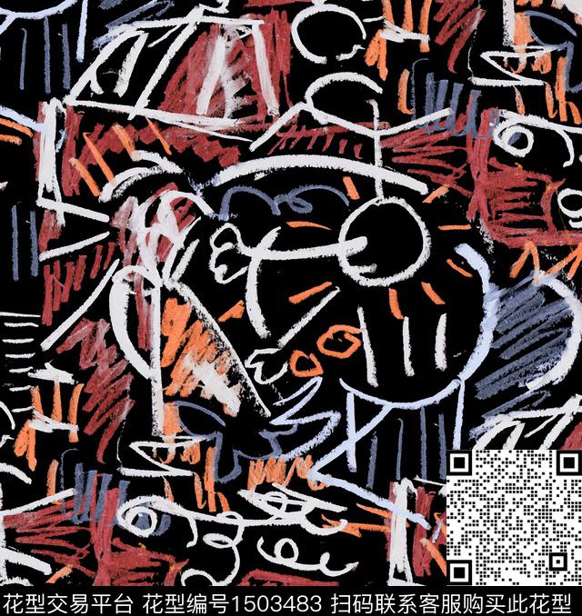 涂鸦趣味搞怪数码印花华亿平台下载（图片编号: 1503483） - 瓦栏（Walan）