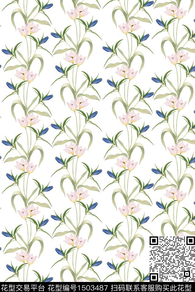 花卉大牌风小清新数码印花华亿平台下载（图片编号: 1503487） - 瓦栏（Walan）