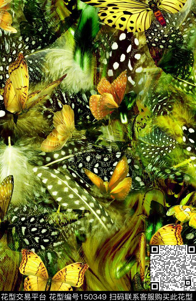 蝴蝶组合森林数码印花华亿平台下载（图片编号: 150349） - 瓦栏（Walan）
