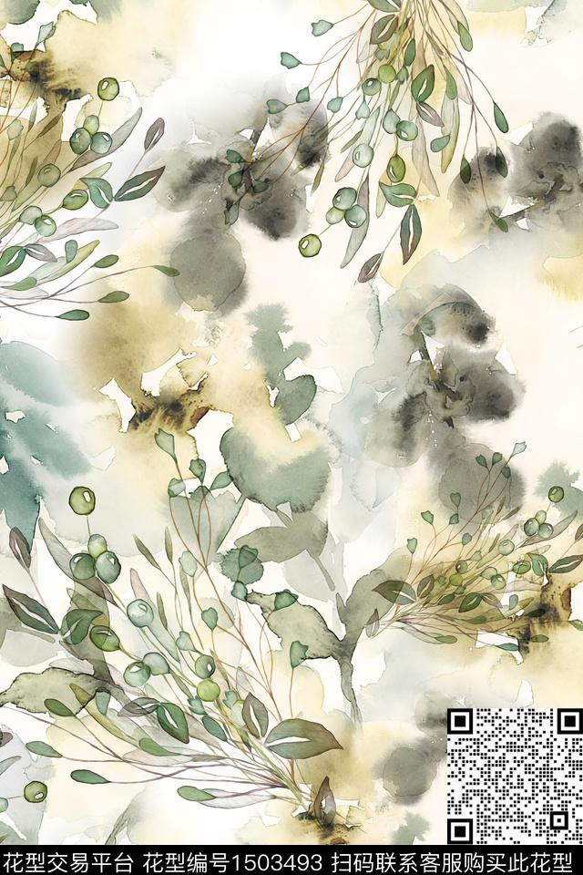 绿植树叶抽象花卉大牌风数码印花华亿平台下载（图片编号: 1503493） - 瓦栏（Walan）
