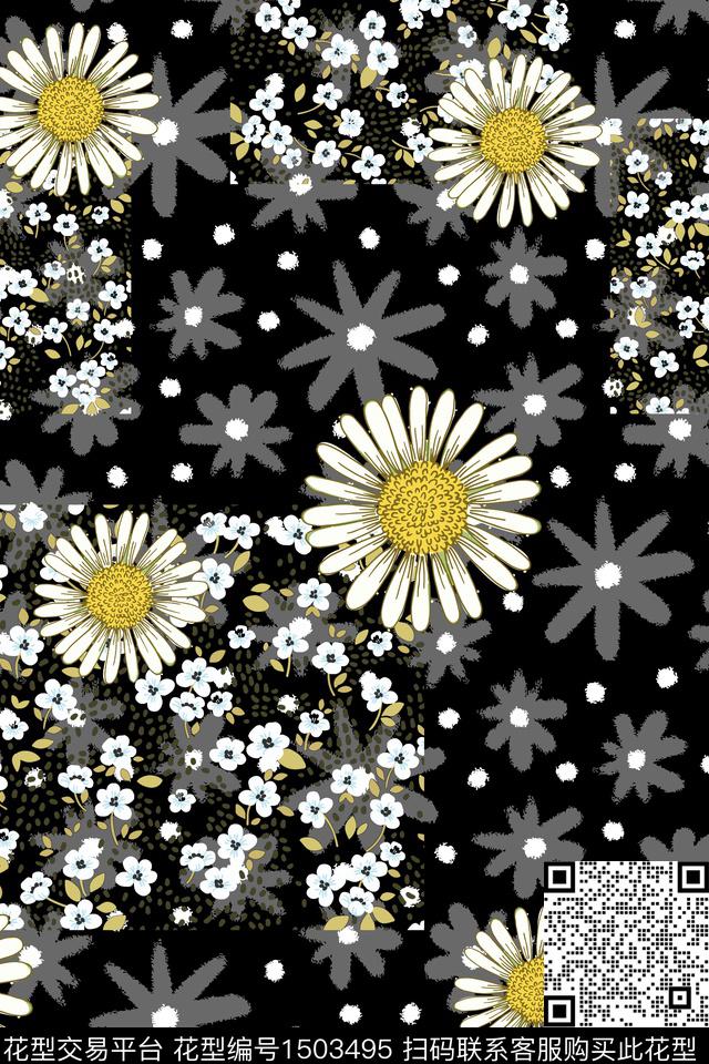 花卉大牌风小清新数码印花华亿平台下载（图片编号: 1503495） - 瓦栏（Walan）