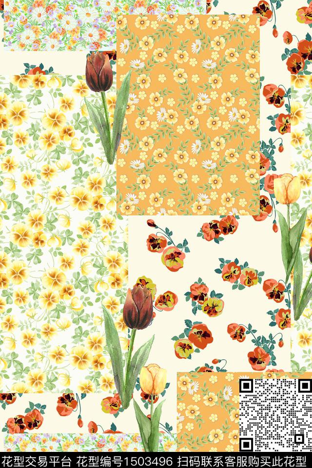 花卉大牌风小清新数码印花华亿平台下载（图片编号: 1503496） - 瓦栏（Walan）
