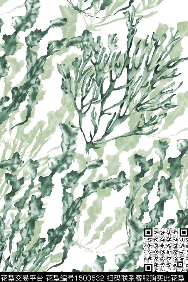 绿植树叶花卉大牌风数码印花华亿平台下载（图片编号: 1503532） - 瓦栏（Walan）