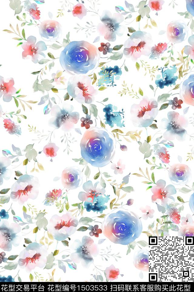 花卉大牌风小清新数码印花华亿平台下载（图片编号: 1503533） - 瓦栏（Walan）
