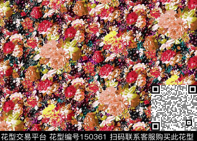 满底花密集花卉数码印花华亿平台下载（图片编号: 150361） - 瓦栏（Walan）