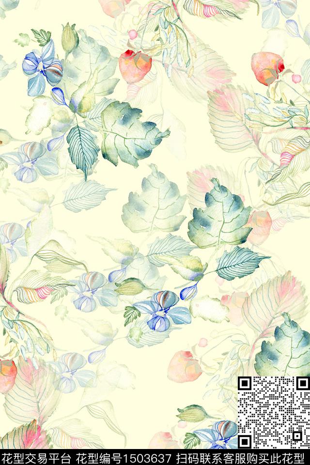 花卉小清新真丝数码印花华亿平台下载（图片编号: 1503637） - 瓦栏（Walan）