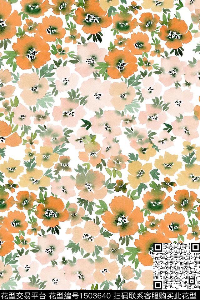 花卉小清新真丝数码印花华亿平台下载（图片编号: 1503640） - 瓦栏（Walan）