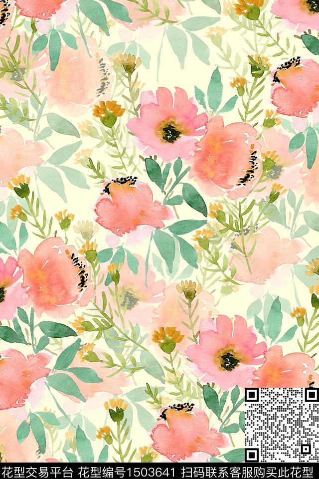 花卉小清新真丝数码印花华亿平台下载（图片编号: 1503641） - 瓦栏（Walan）
