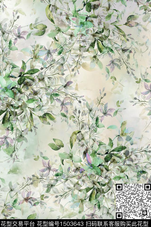 花卉小清新真丝数码印花华亿平台下载（图片编号: 1503643） - 瓦栏（Walan）
