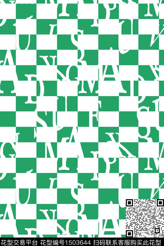 字母几何棋盘格数码印花华亿平台下载（图片编号: 1503644） - 瓦栏（Walan）