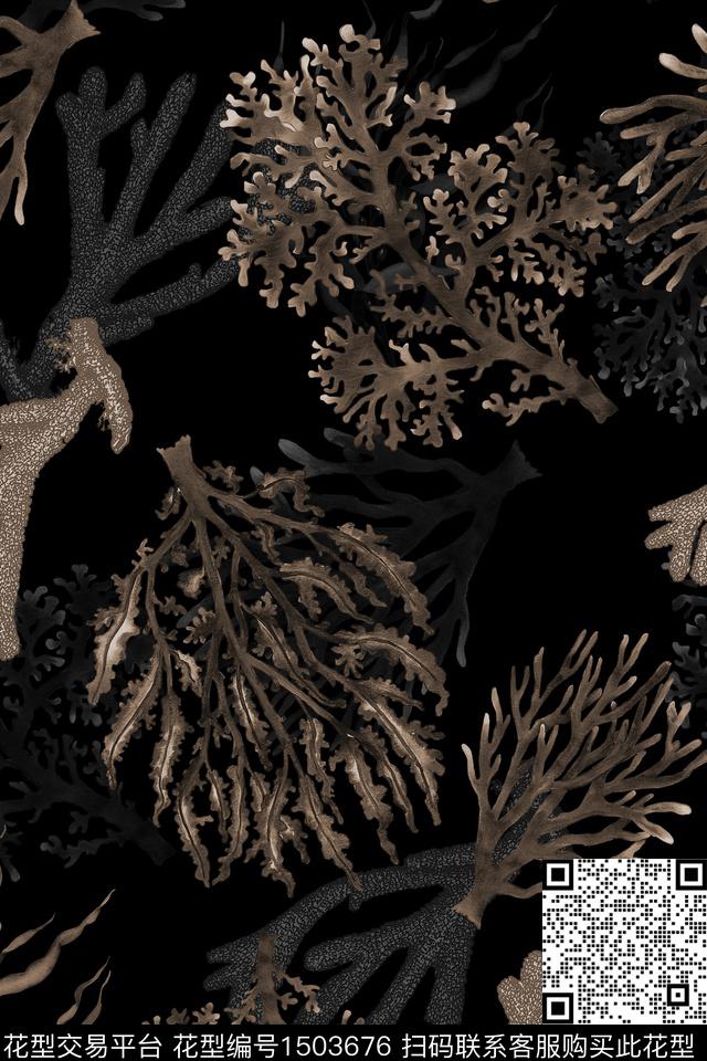 绿植树叶大牌风海洋数码印花华亿平台下载（图片编号: 1503676） - 瓦栏（Walan）