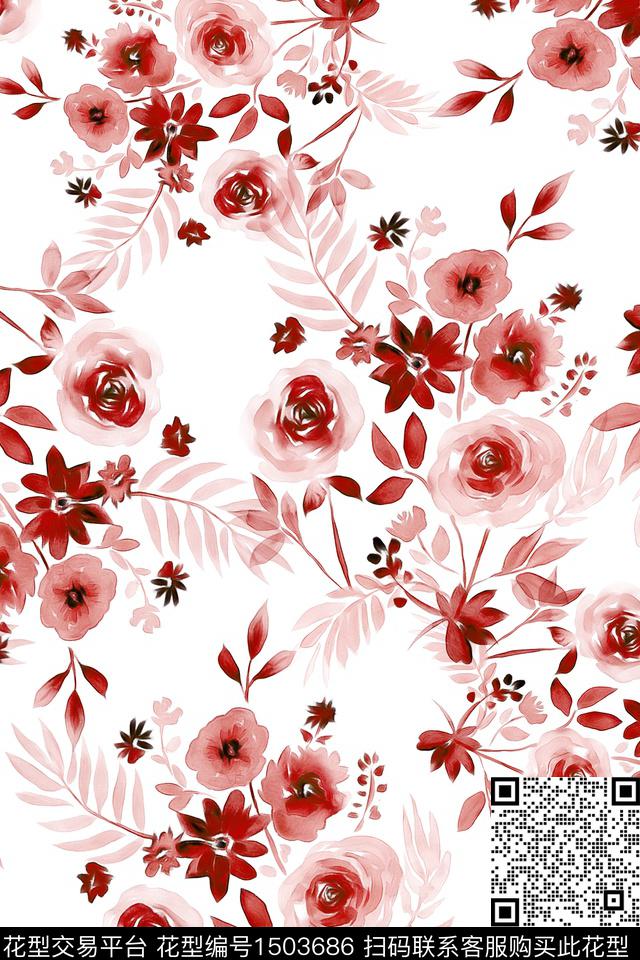 花卉大牌风小清新数码印花华亿平台下载（图片编号: 1503686） - 瓦栏（Walan）