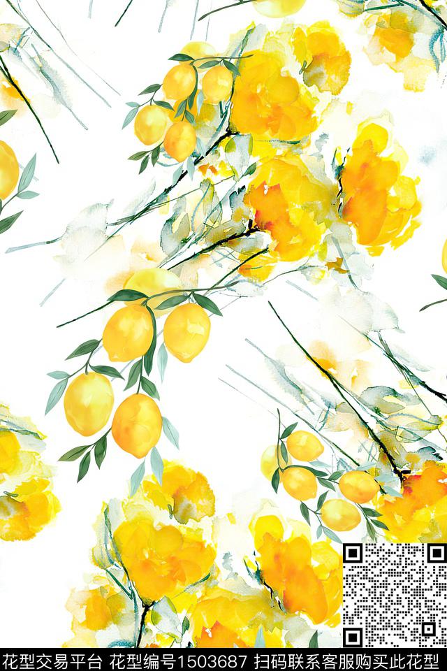 花卉大牌风小清新数码印花华亿平台下载（图片编号: 1503687） - 瓦栏（Walan）