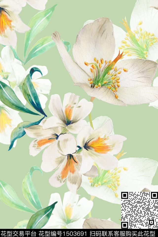 清爽底花卉花卉大牌风数码印花华亿平台下载（图片编号: 1503691） - 瓦栏（Walan）