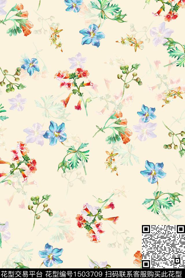 炫彩绿植树叶水彩数码印花华亿平台下载（图片编号: 1503709） - 瓦栏（Walan）