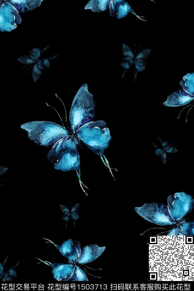 花卉蝴蝶炫彩水彩数码印花华亿平台下载（图片编号: 1503713） - 瓦栏（Walan）