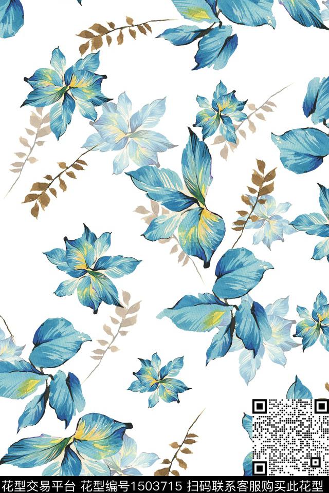 炫彩绿植树叶水彩数码印花华亿平台下载（图片编号: 1503715） - 瓦栏（Walan）