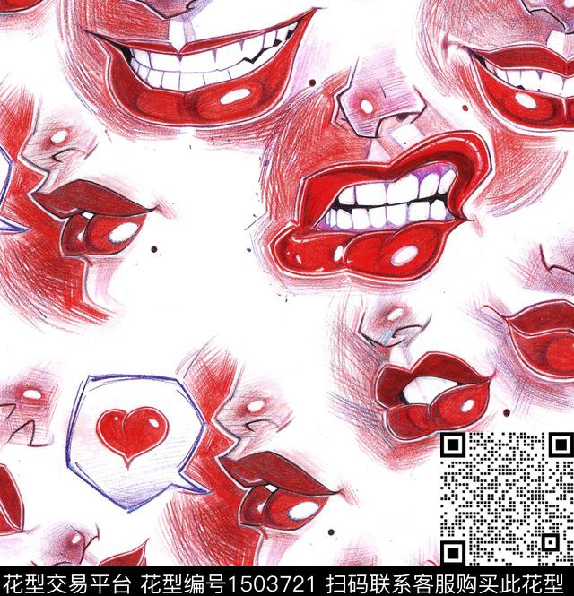 趣味红唇搞怪数码印花华亿平台下载（图片编号: 1503721） - 瓦栏（Walan）