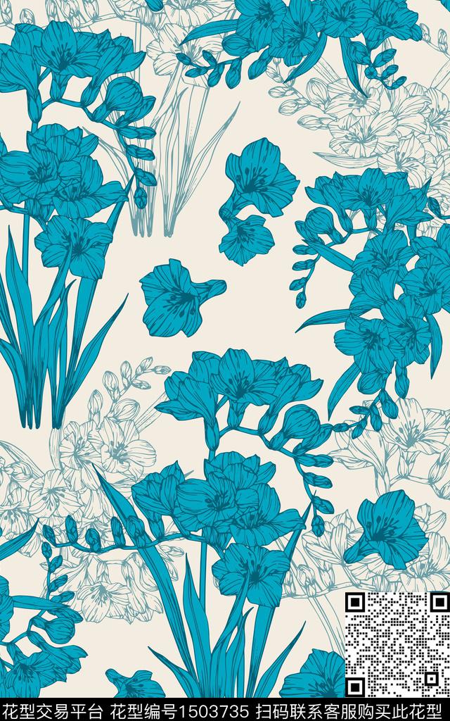 清爽底花卉花卉小碎花传统印花华亿平台下载（图片编号: 1503735） - 瓦栏（Walan）