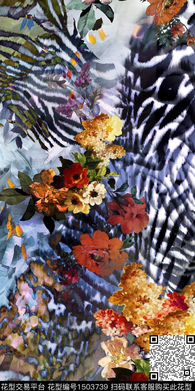 条纹大牌风民族风数码印花华亿平台下载（图片编号: 1503739） - 瓦栏（Walan）