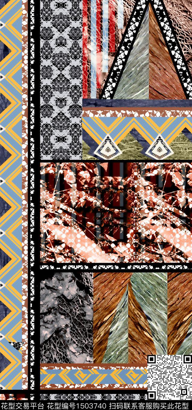 条纹大牌风民族风数码印花华亿平台下载（图片编号: 1503740） - 瓦栏（Walan）