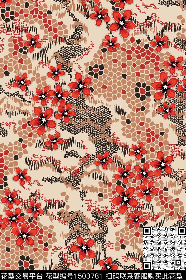 几何民族风花卉数码印花华亿平台下载（图片编号: 1503781） - 瓦栏（Walan）