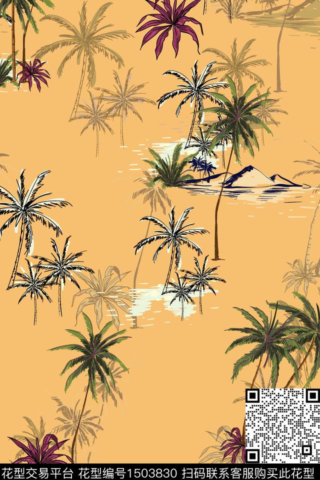 绿植树叶简约雪纺数码印花华亿平台下载（图片编号: 1503830） - 瓦栏（Walan）