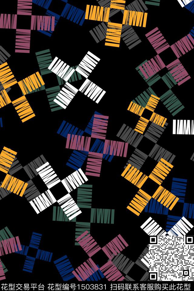 炫彩黑底花卉简约传统印花华亿平台下载（图片编号: 1503831） - 瓦栏（Walan）