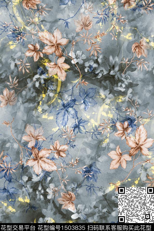 绿植树叶年轻女性旗袍数码印花华亿平台下载（图片编号: 1503835） - 瓦栏（Walan）