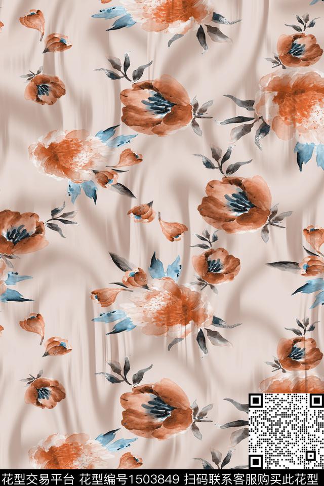 花卉小清新真丝数码印花华亿平台下载（图片编号: 1503849） - 瓦栏（Walan）