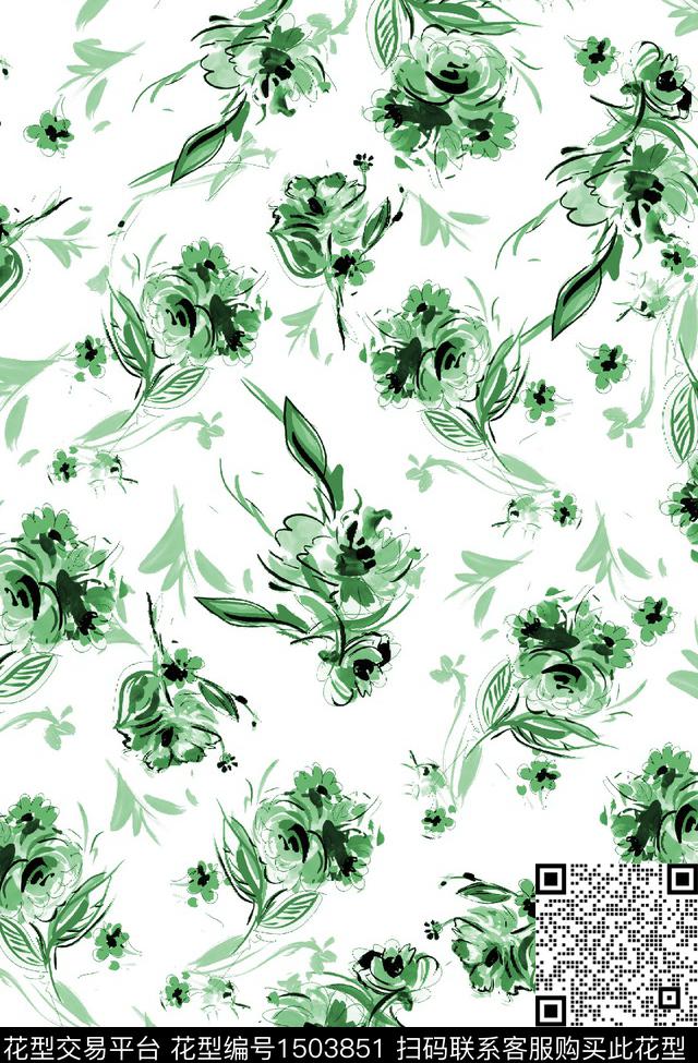 花卉小清新真丝数码印花华亿平台下载（图片编号: 1503851） - 瓦栏（Walan）