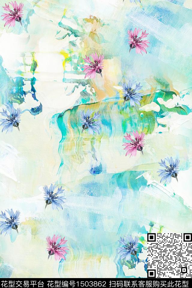 肌理抽象花卉花卉数码印花华亿平台下载（图片编号: 1503862） - 瓦栏（Walan）