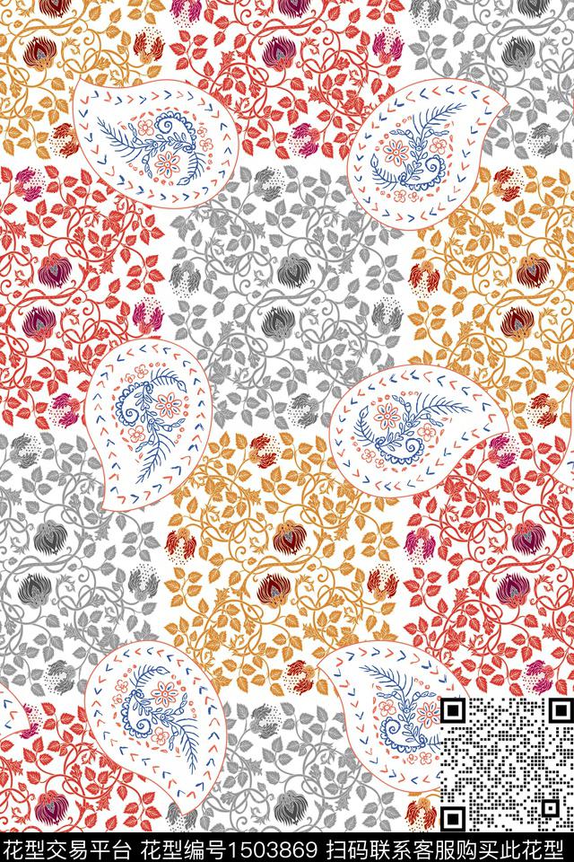 几何民族风佩斯利数码印花华亿平台下载（图片编号: 1503869） - 瓦栏（Walan）