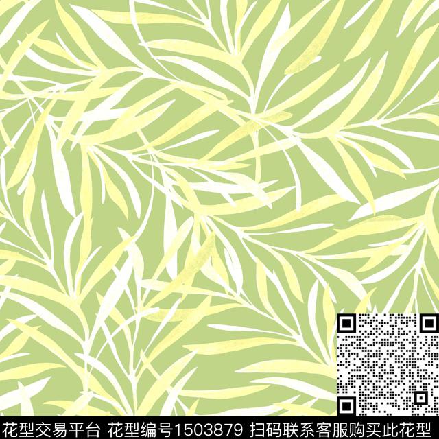 简约休闲绿植树叶数码印花华亿平台下载（图片编号: 1503879） - 瓦栏（Walan）