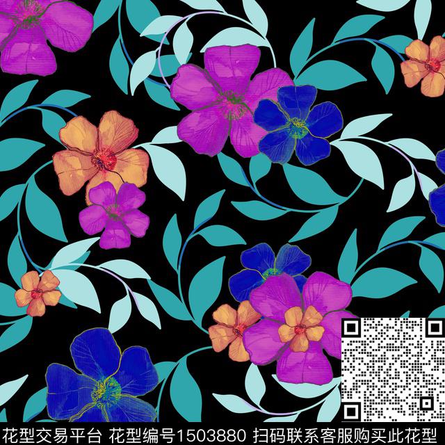 简约花卉大牌风数码印花华亿平台下载（图片编号: 1503880） - 瓦栏（Walan）