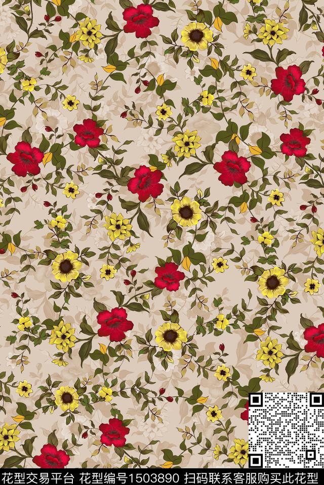 花卉手绘花卉简影数码印花华亿平台下载（图片编号: 1503890） - 瓦栏（Walan）