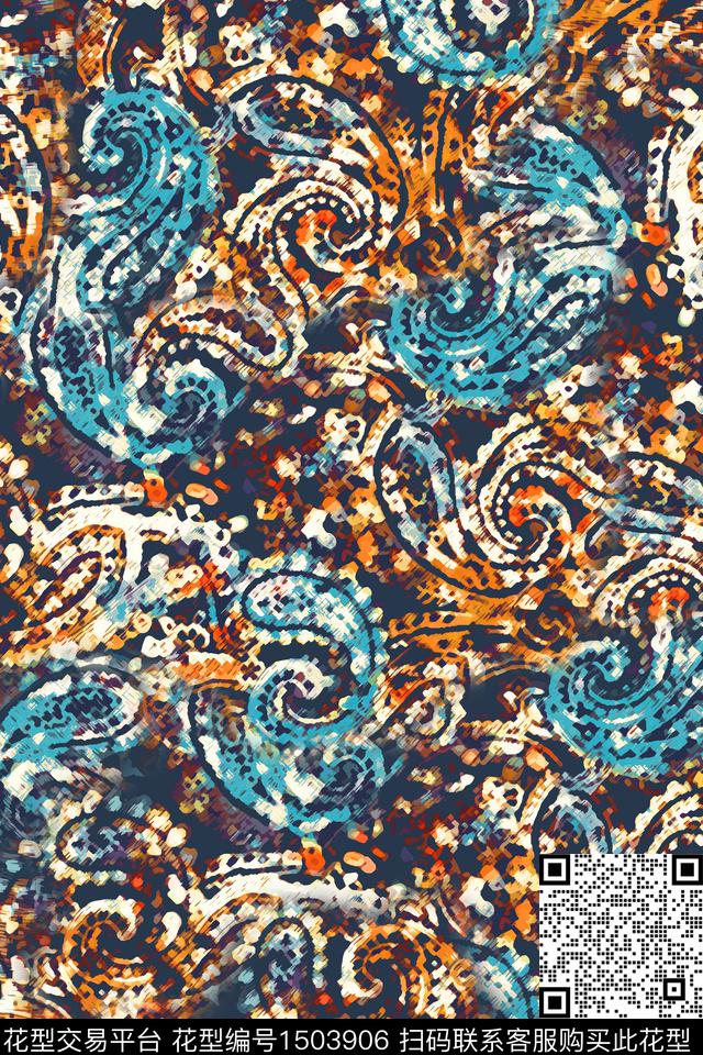 民族风佩斯利抽象数码印花华亿平台下载（图片编号: 1503906） - 瓦栏（Walan）