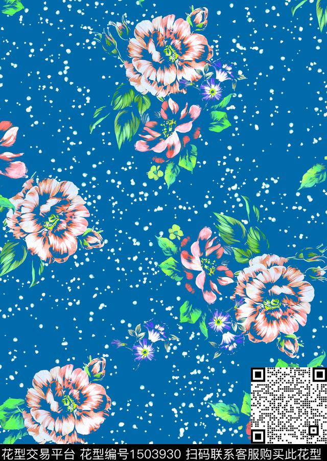 简约抽象花卉复古数码印花华亿平台下载（图片编号: 1503930） - 瓦栏（Walan）