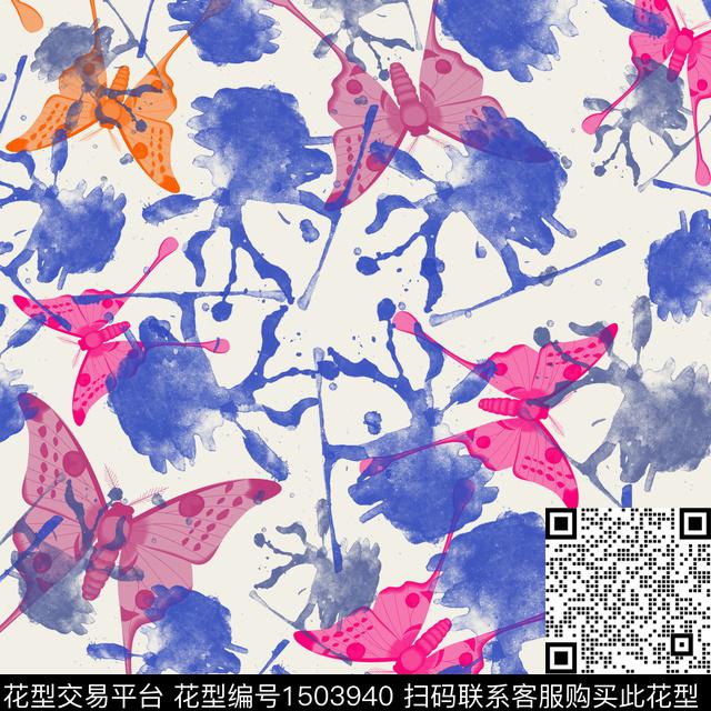 趣味蝴蝶抽象数码印花华亿平台下载（图片编号: 1503940） - 瓦栏（Walan）