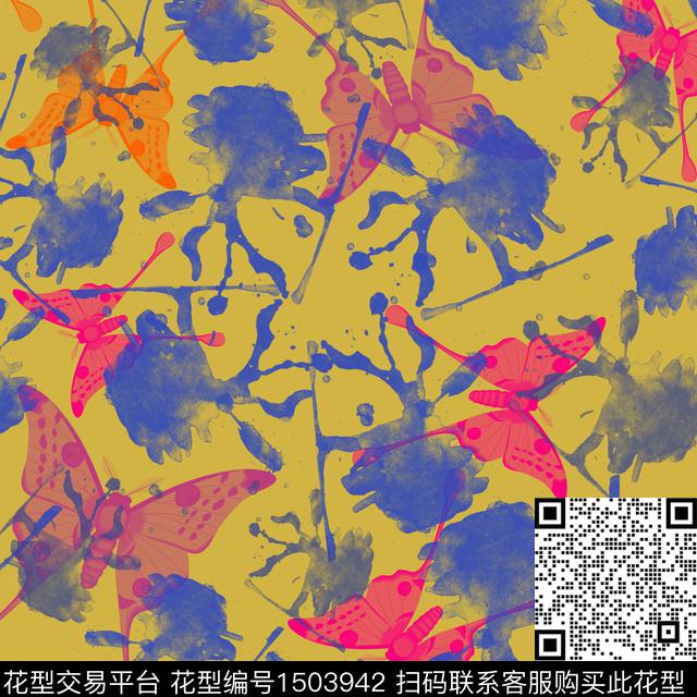 扎染华亿平台趣味蝴蝶数码印花华亿平台下载（图片编号: 1503942） - 瓦栏（Walan）