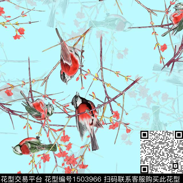 花鸟大牌风竹子数码印花华亿平台下载（图片编号: 1503966） - 瓦栏（Walan）