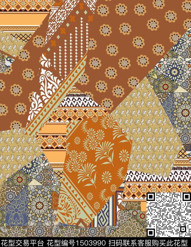 民族风真丝混合拼接数码印花华亿平台下载（图片编号: 1503990） - 瓦栏（Walan）