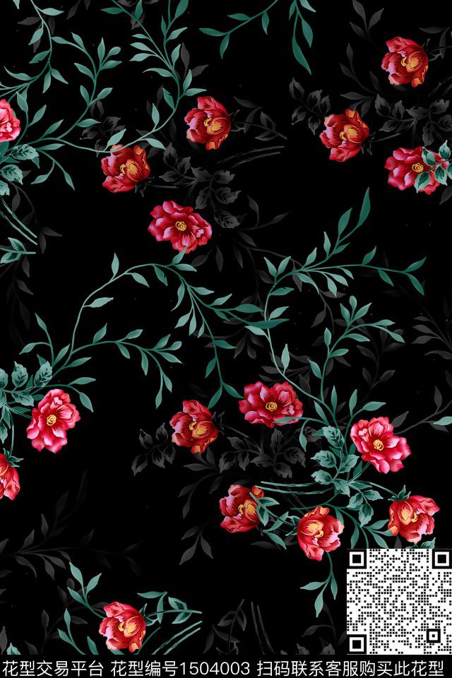 花卉大牌风小清新数码印花华亿平台下载（图片编号: 1504003） - 瓦栏（Walan）