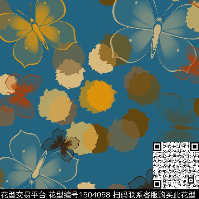 水彩趣味蝴蝶数码印花华亿平台下载（图片编号: 1504058） - 瓦栏（Walan）