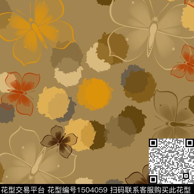 水彩趣味蝴蝶数码印花华亿平台下载（图片编号: 1504059） - 瓦栏（Walan）