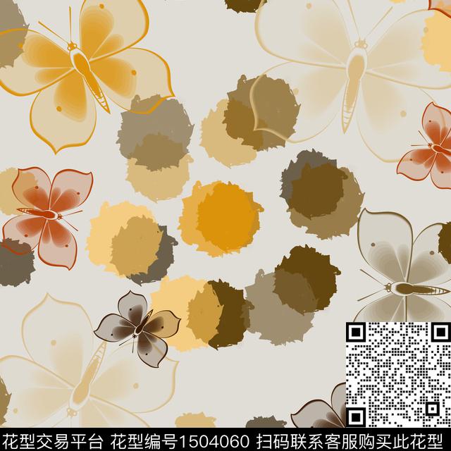 水彩趣味蝴蝶数码印花华亿平台下载（图片编号: 1504060） - 瓦栏（Walan）