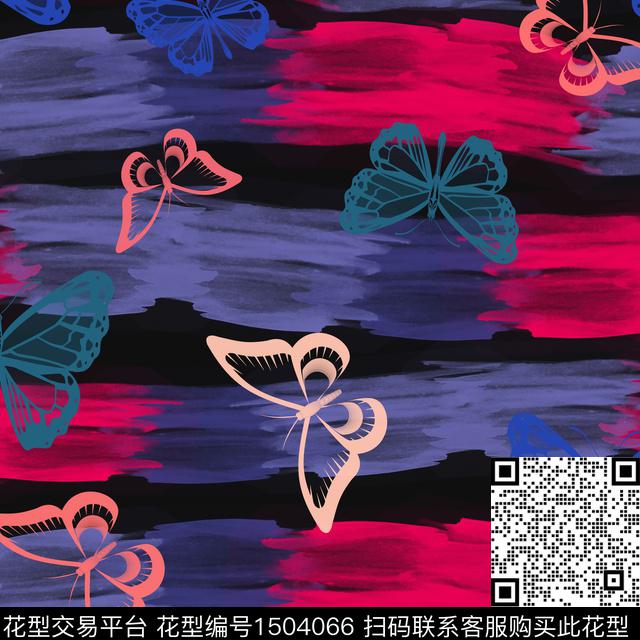 水彩趣味蝴蝶数码印花华亿平台下载（图片编号: 1504066） - 瓦栏（Walan）