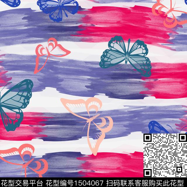 水彩趣味蝴蝶数码印花华亿平台下载（图片编号: 1504067） - 瓦栏（Walan）